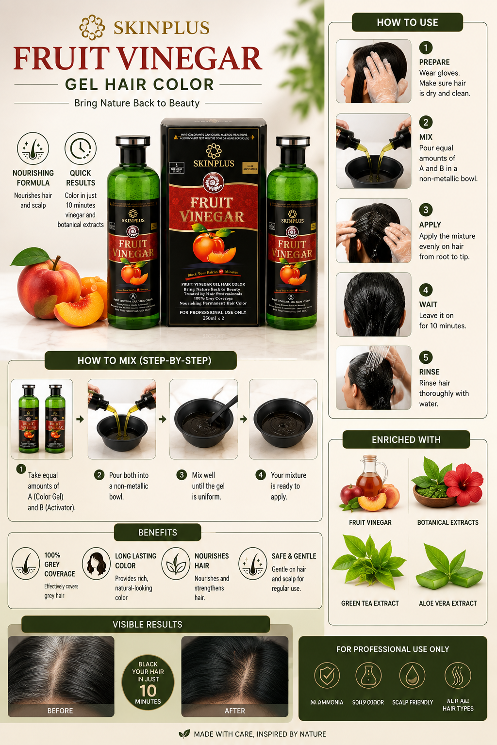 Fruit vinegar hair black colour 200ml 1+1 bottel